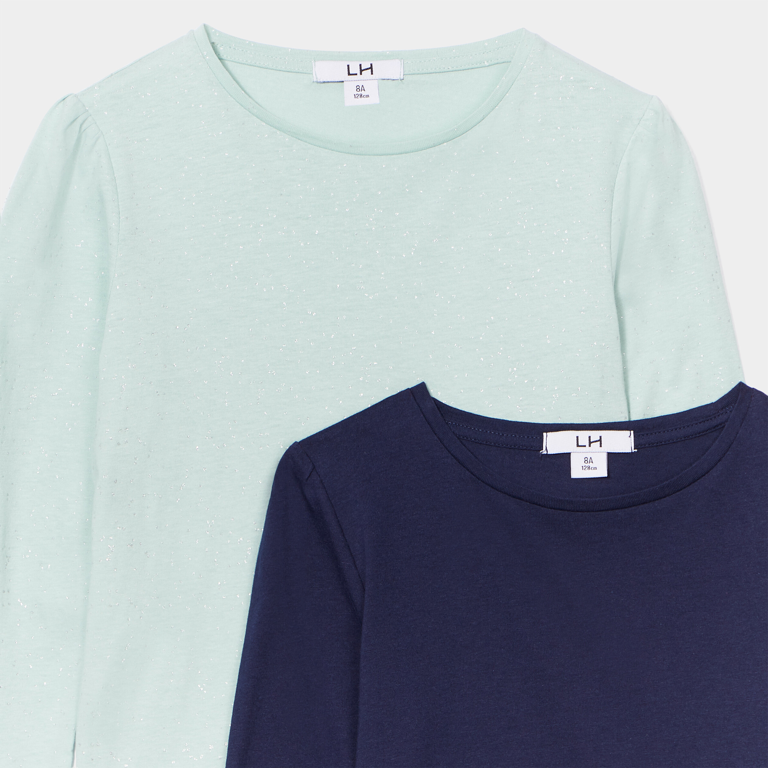 Lot 2 t-shirts manches longues coton bleu gris fille | La Halle