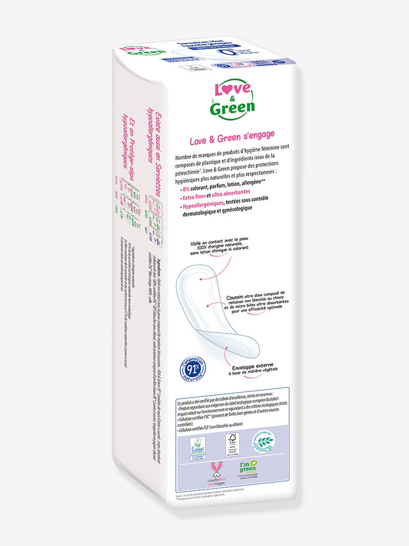 Serviettes hygiéniques écologiques LOVE & GREEN Maxi nuit x12 blanc