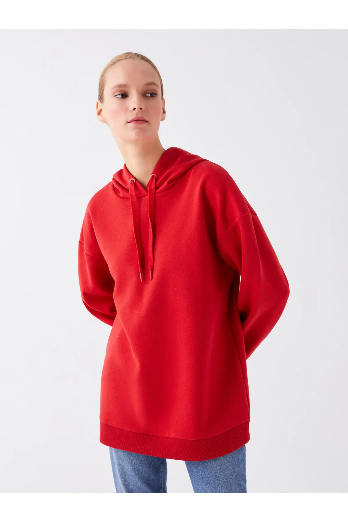 LC Waikiki  Einfarbige Langarm-Sweatshirt-Tunika für Damen mit Kapuze