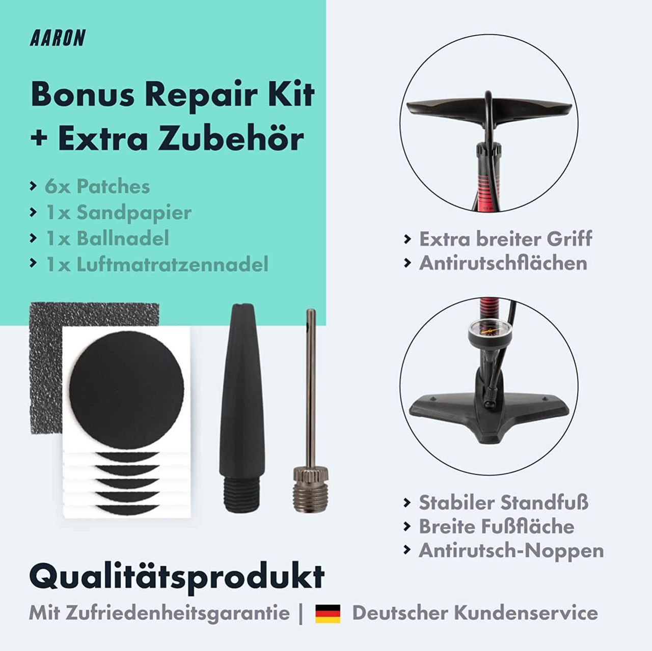 AARON Luftpumpe Sport One in Rot Fahrrad-Stand-Pumpe für alle Ventile mit Manometer
