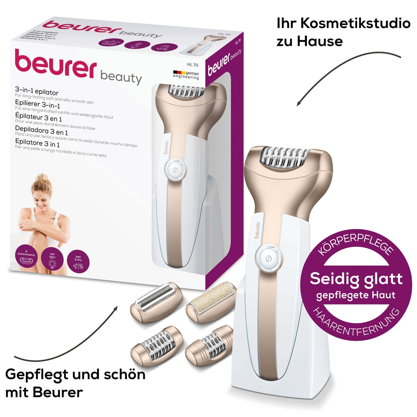 Beurer Epilierer - HL 70-Epilation, Rasur und Peeling vereint in einem Gerät