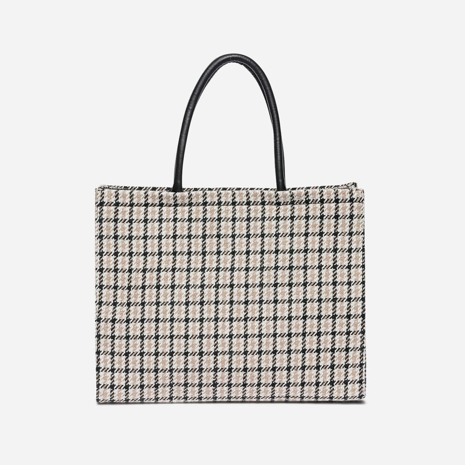 Sac cabas TEXTO beige, écru et noir à carreaux