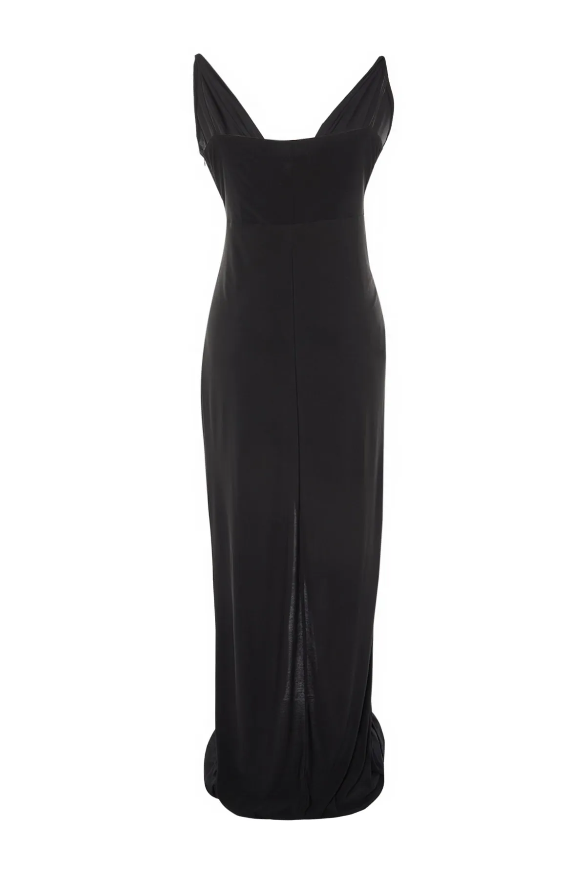 Trendyol Curve  Schwarzes, gestricktes, drapiertes, detailliertes Abendkleid TBSSS22AD00000
