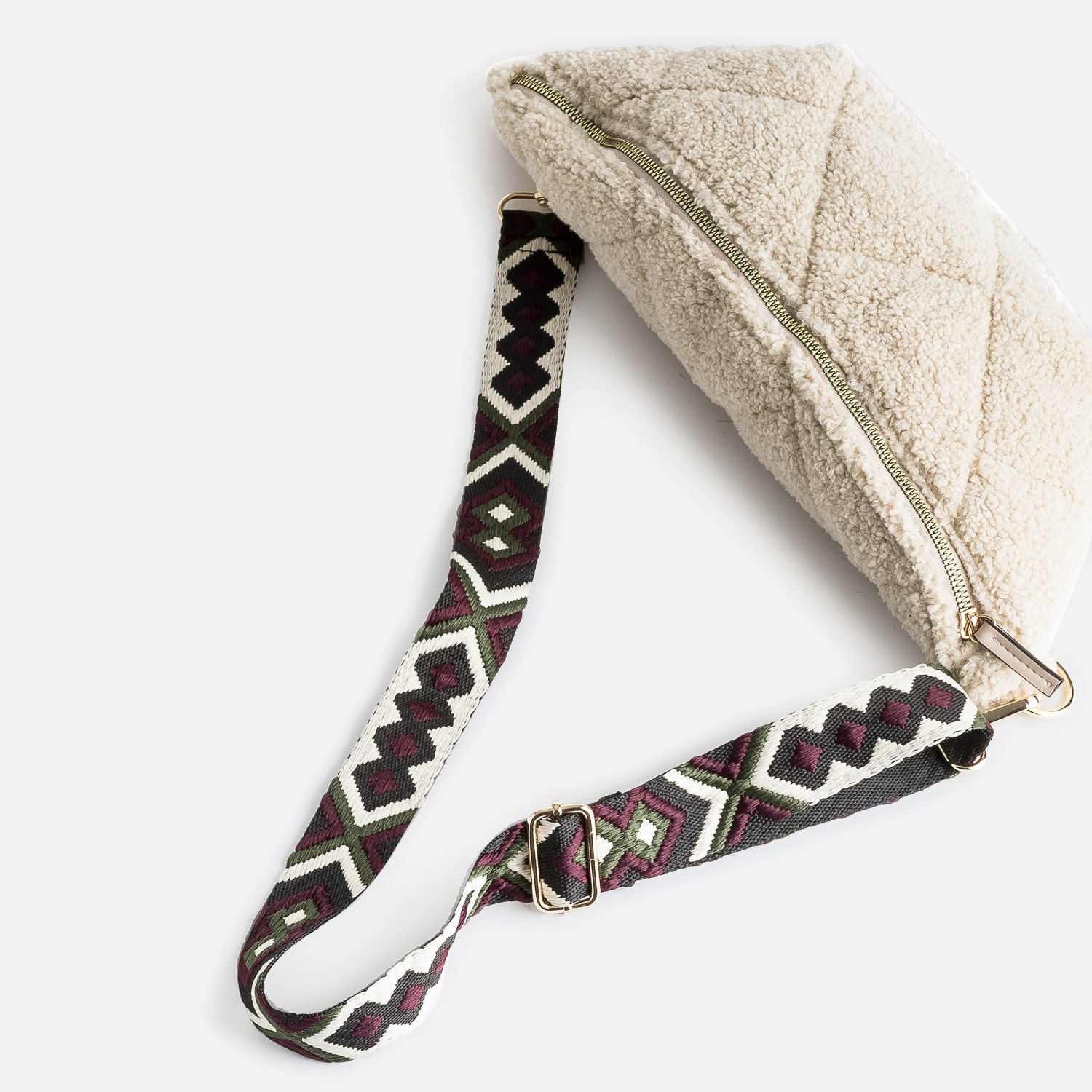 Sac banane TEXTO beige en tissu Sherpa