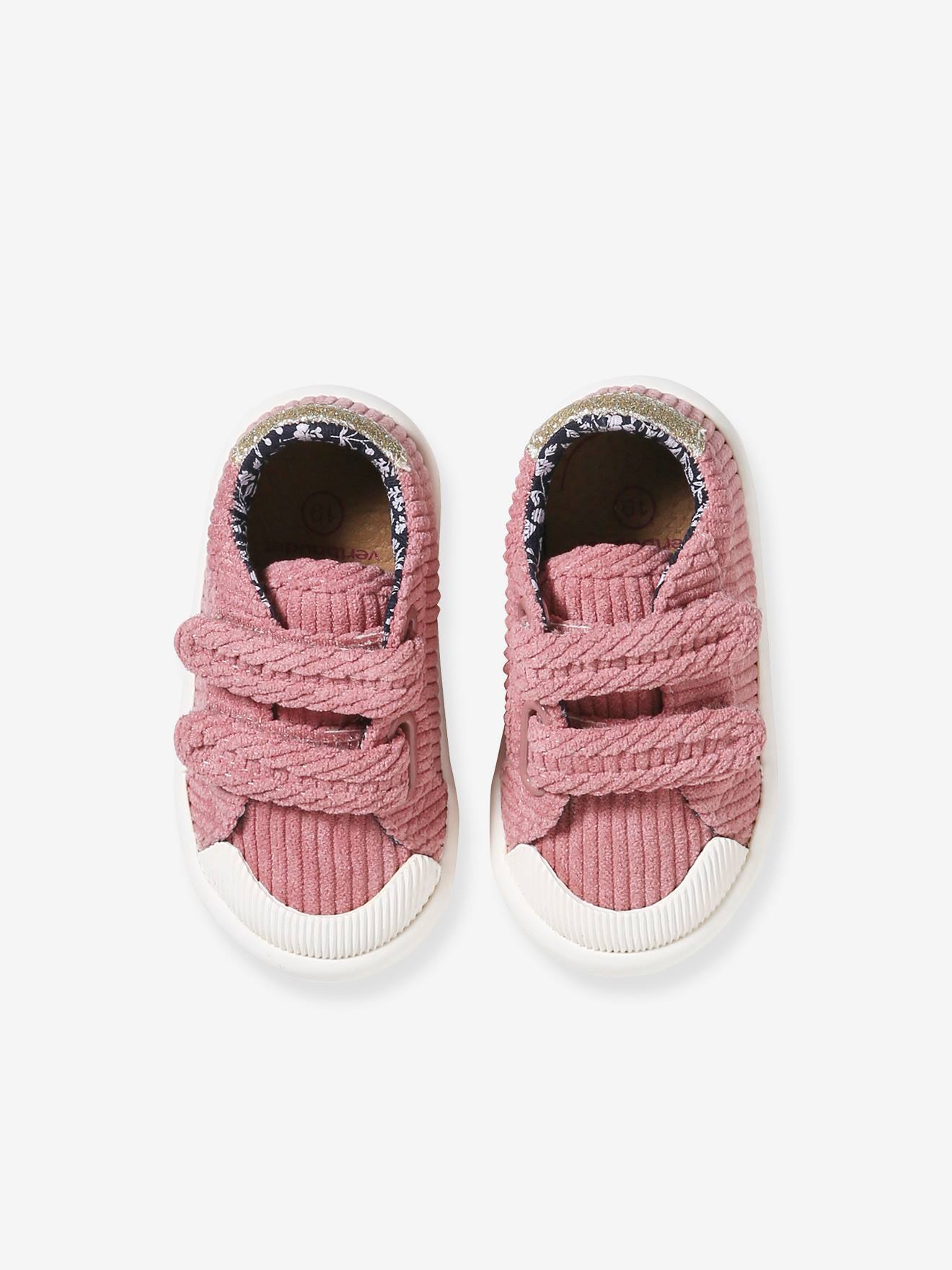 Baskets scratchées textile bébé vieux rose