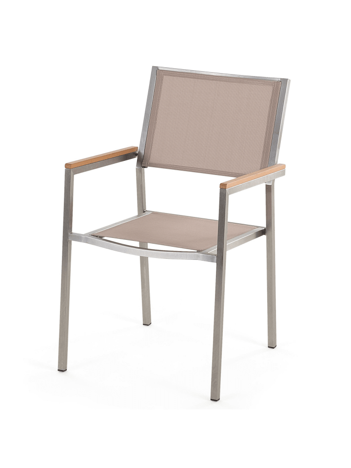 Beliani 7-tlg Gartentisch Set GROSSETO in Heller Holzfarbton/Beige/Silber günstig kaufen onesize