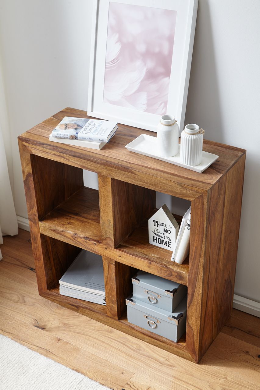 Wohnling Sheesham Standregal Massiv 82 cm mit 4 Böden Massivholz