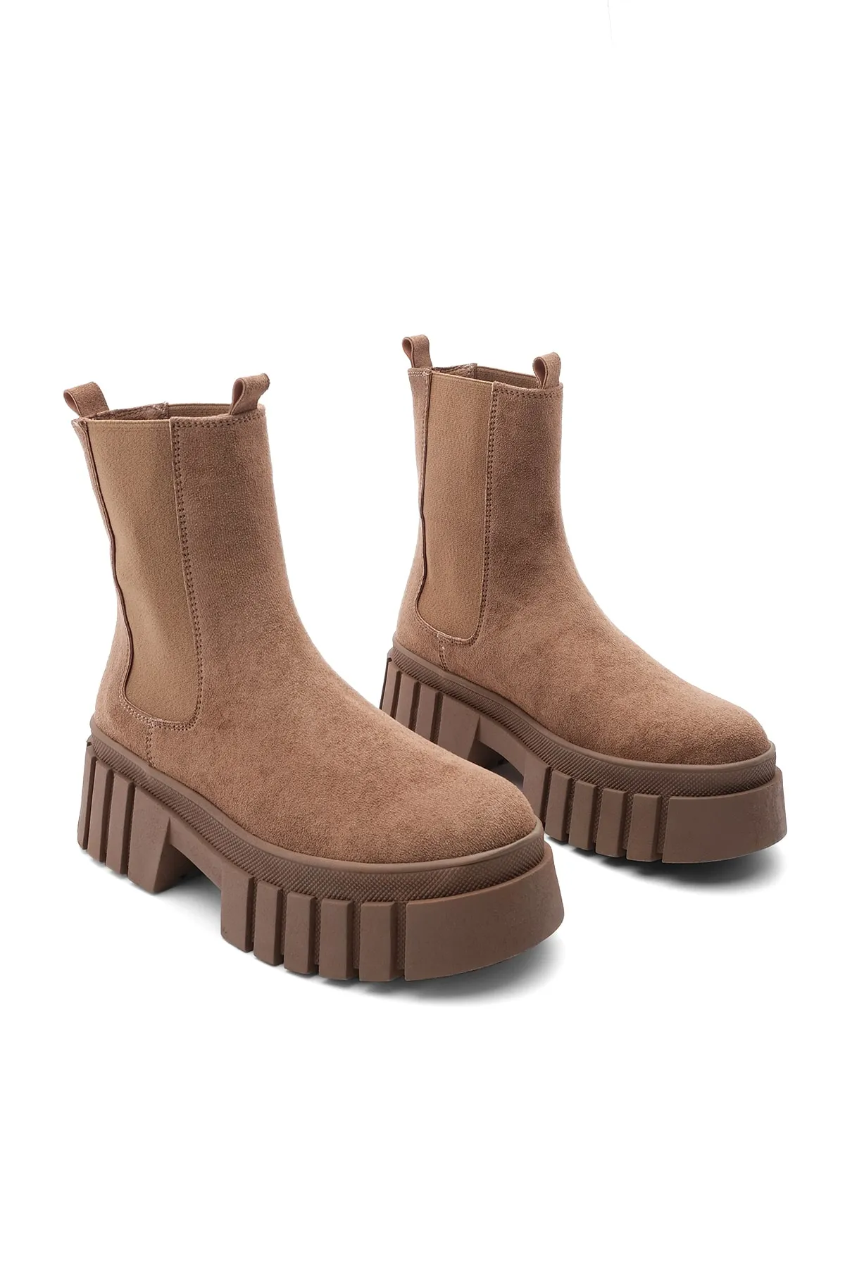 Marjin  Damen-Tagesstiefel mit elastischen Seitenbändern und dicker Sohle aus braunem Martes-Wildleder