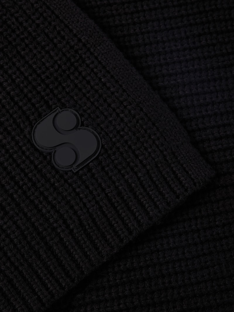 Strickschal mit Label-Detail Modell 'Basic' in schwarz