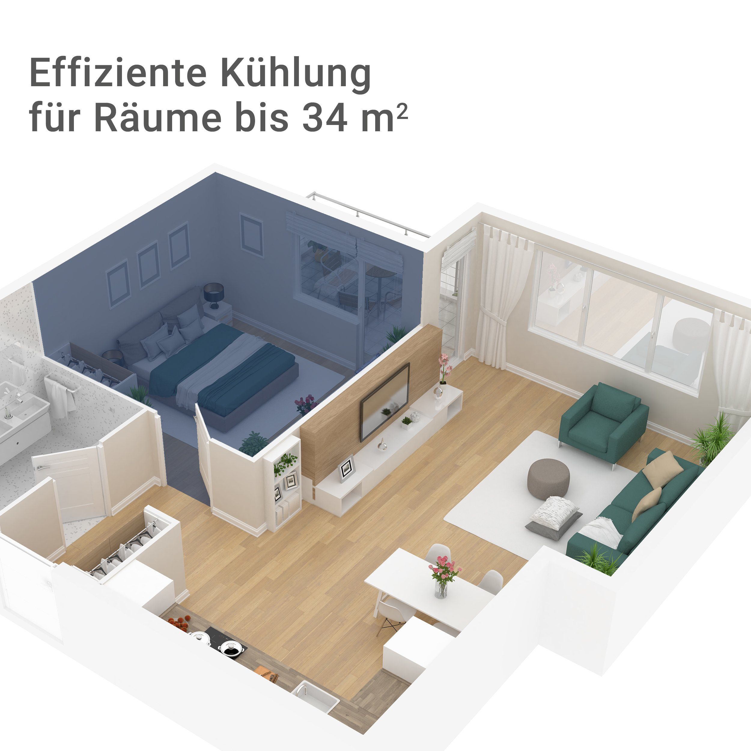 Suntec Wellness 3-in-1-Klimagerät Freeze 9.000, Mobile Klimaanlage für Räume bis 80 m³, Kühler & Entfeuchter