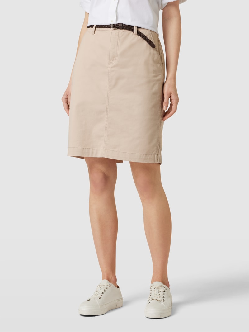 Knielanger Rock mit Gehschlitz in beige