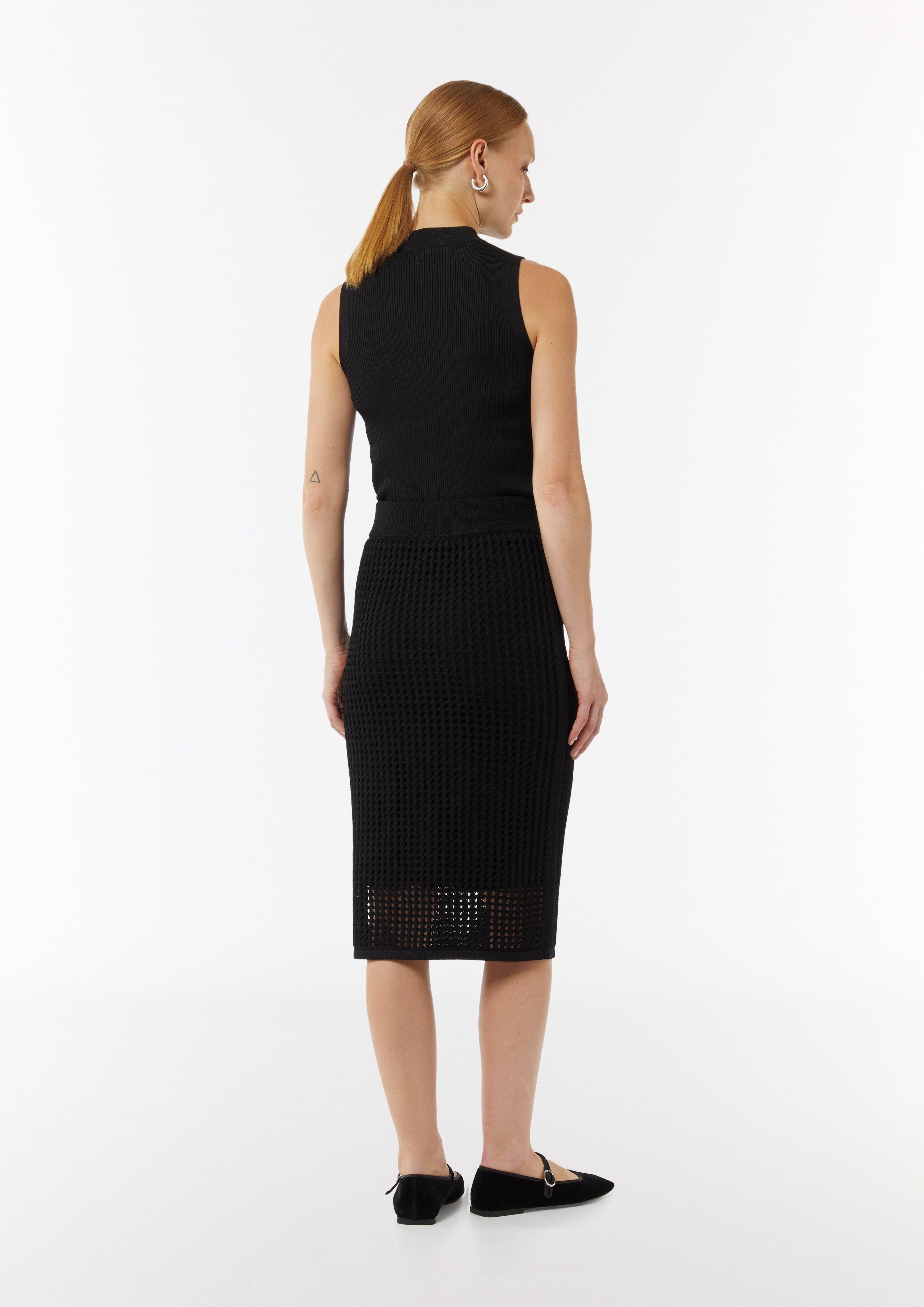 Midirock aus Ajourstrick im Slim Fit - schwarz