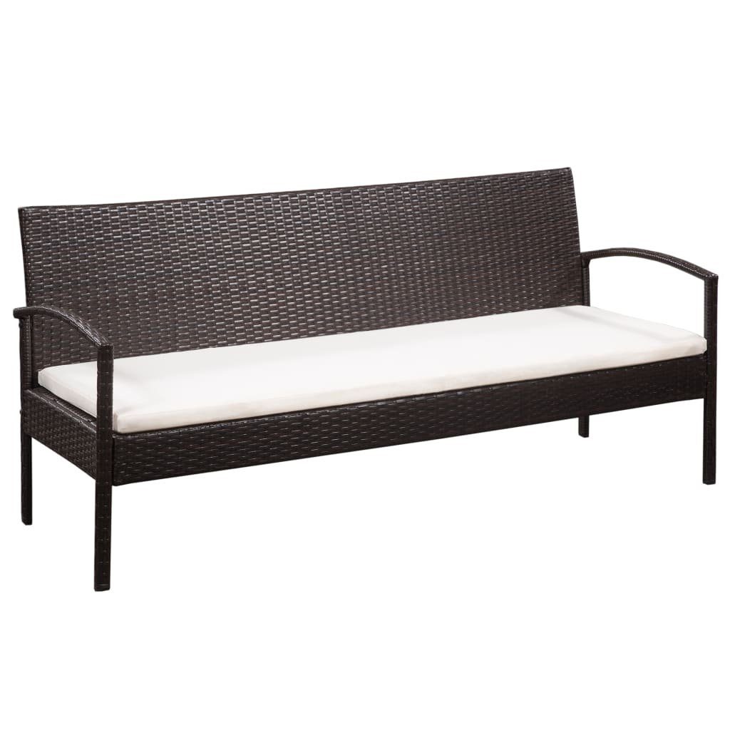 vidaXL Loungesofa 3-Sitzer-Gartensofa mit Auflagen Braun Poly Rattan, 1 Teile