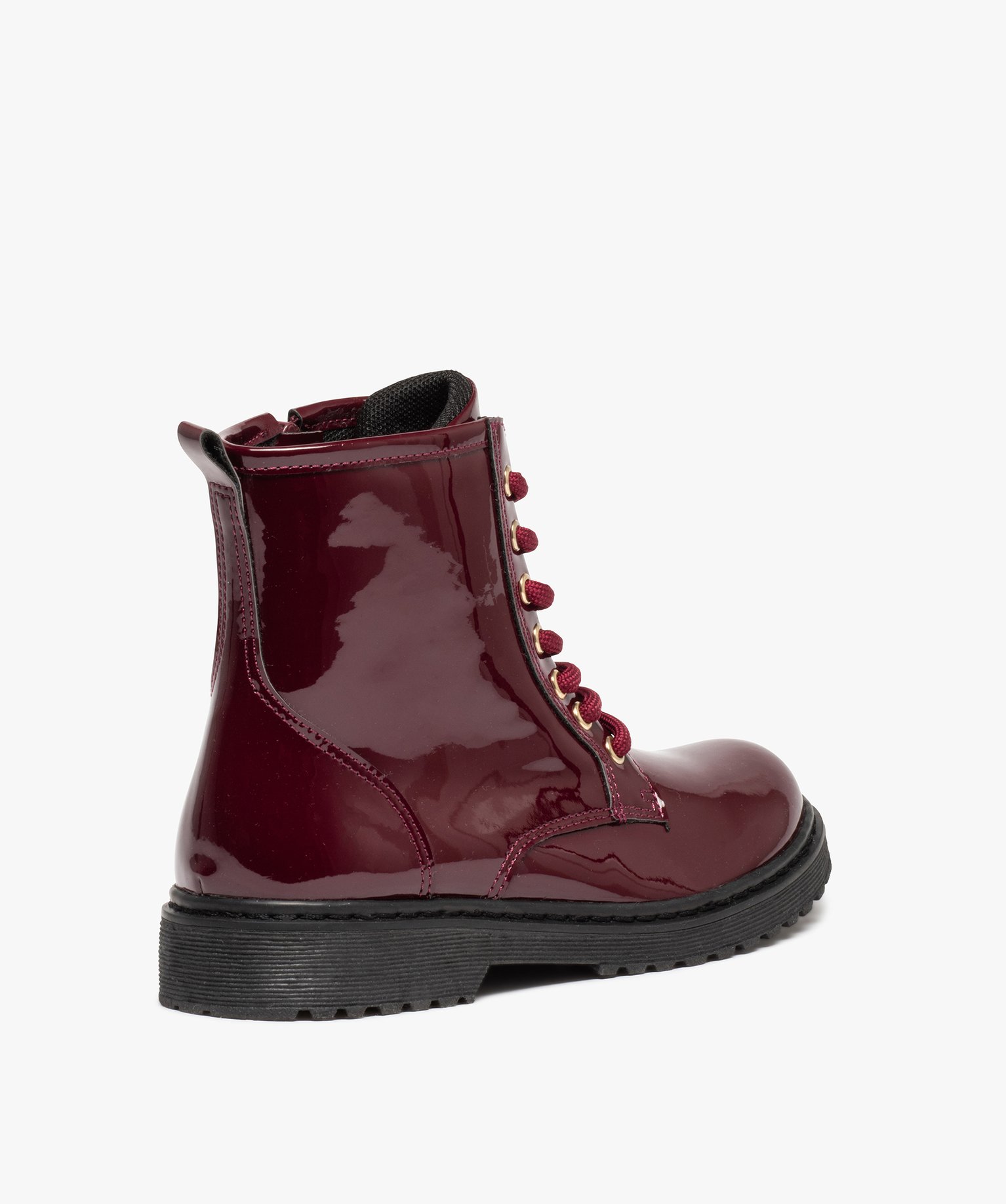 Boots fille vernies à lacets et zip style rangers rouge fonce | GEMO