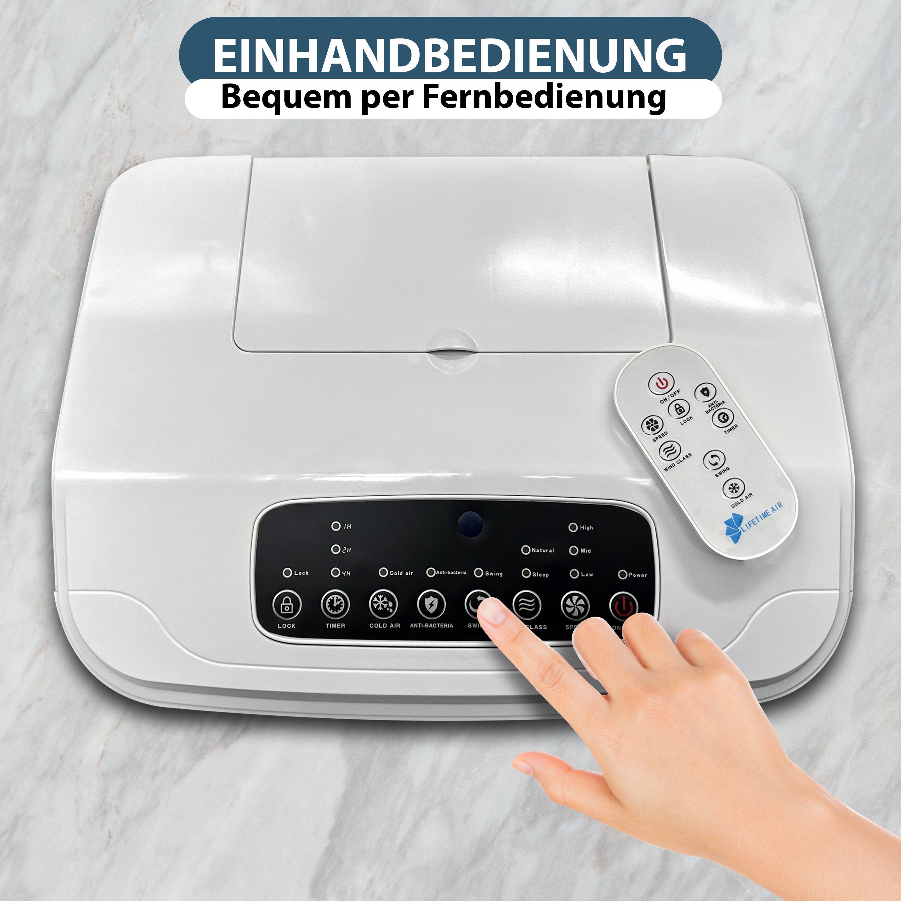 JUNG Ventilatorkombigerät DAY mobiles Klimagerät ohne Abluftschlauch, Wasserkühlung, Fernbedie, Aircooler, Timer Aircondition 60W Luftkühler leise Ventilator Kühler