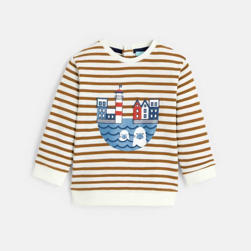 Sweat molleton rayé imprimé mer marron bébé garçon