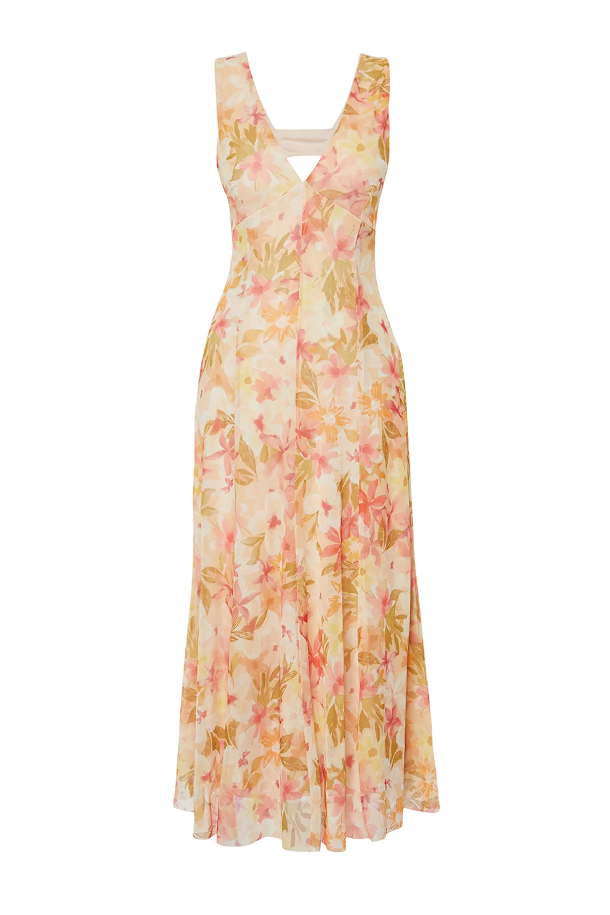 Trendyol Collection  Mehrfarbiger Tüll mit Blumenmuster und V-Ausschnitt TWOSS24EL00384