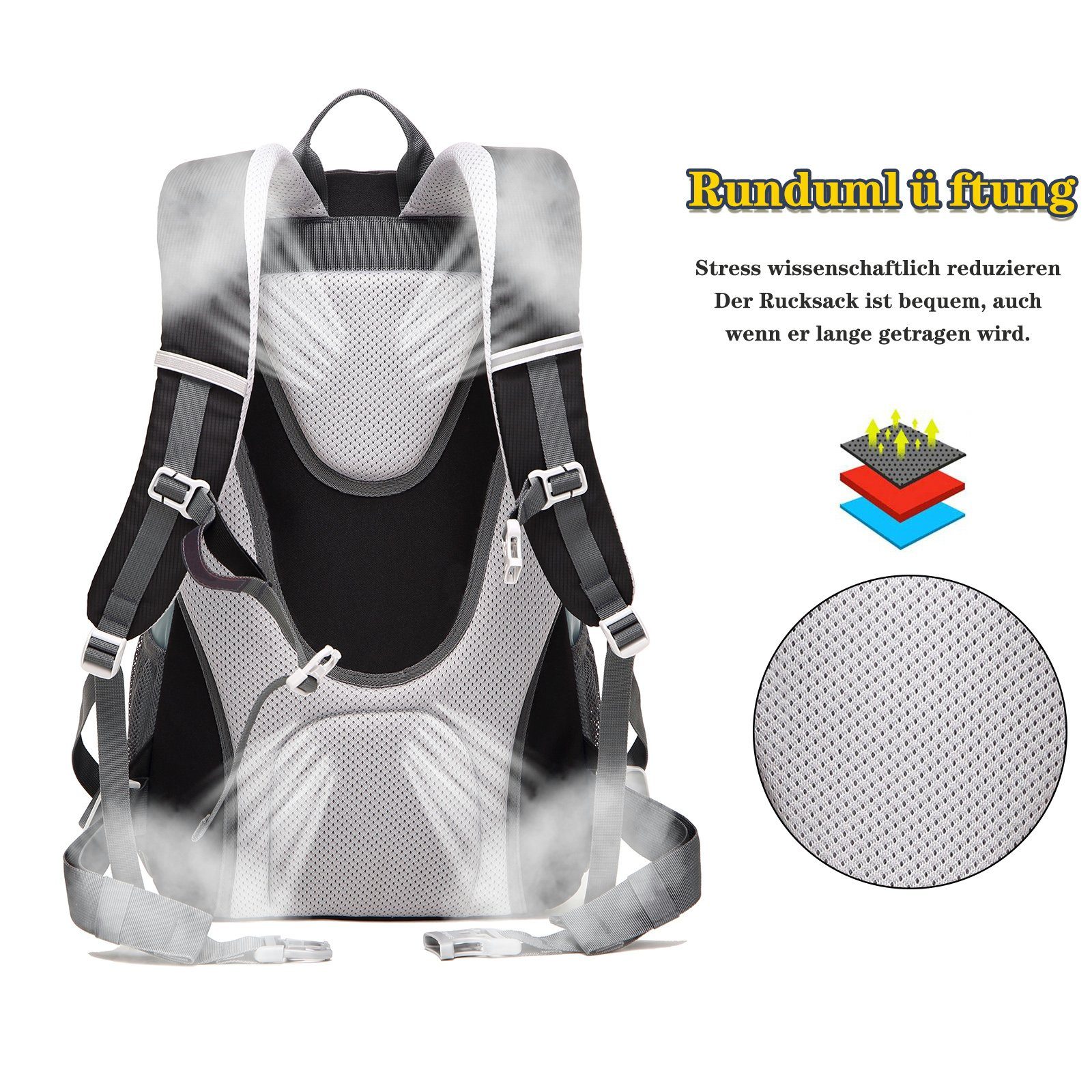 TAN.TOMI Wanderrucksack 40L Großer Wanderrucksack mit Rückenbelüftung, Wasserdicht Daypack (Einschließlich Regenschutz), mit Regenschutz für Outdoor Reisen Camping Trekking