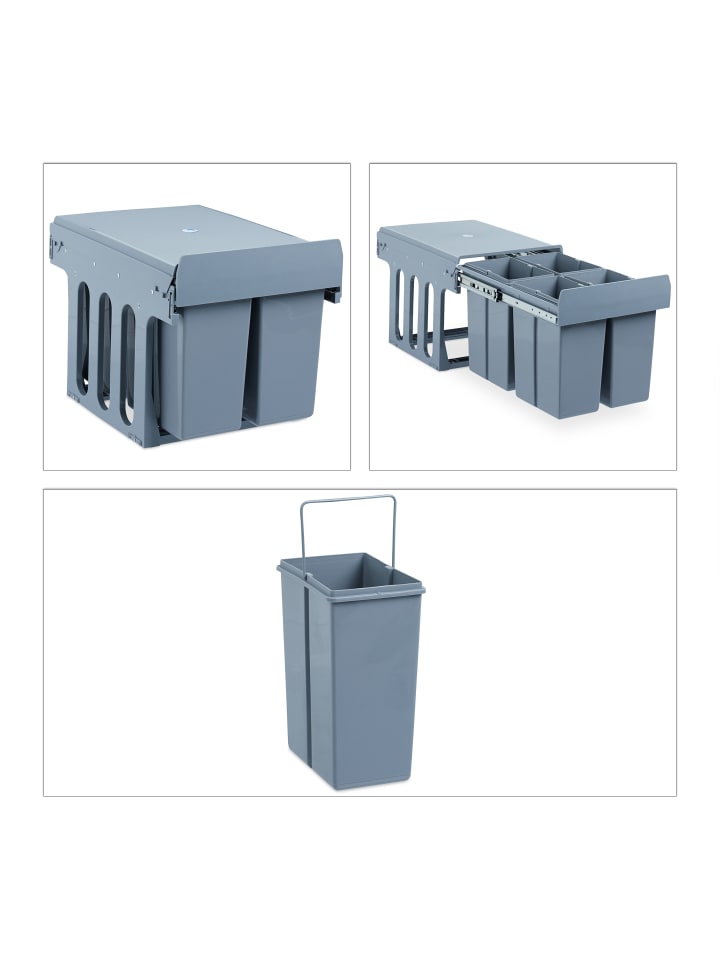 relaxdays Einbaumülleimer in Grau je 8 L - (B)34,3 x (H)35,1 x (T)48 cm günstig kaufen onesize