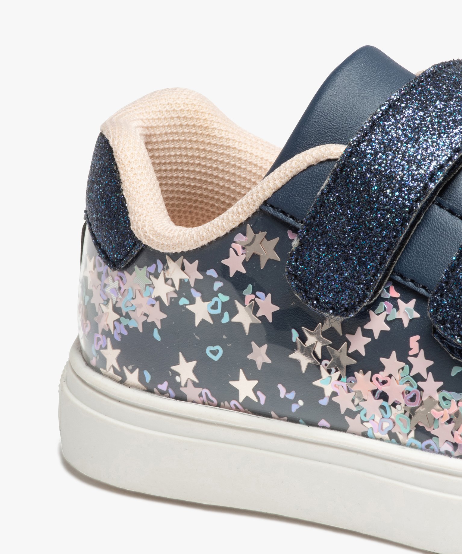 Baskets fille à scratch avec étoiles et paillettes marine | GEMO