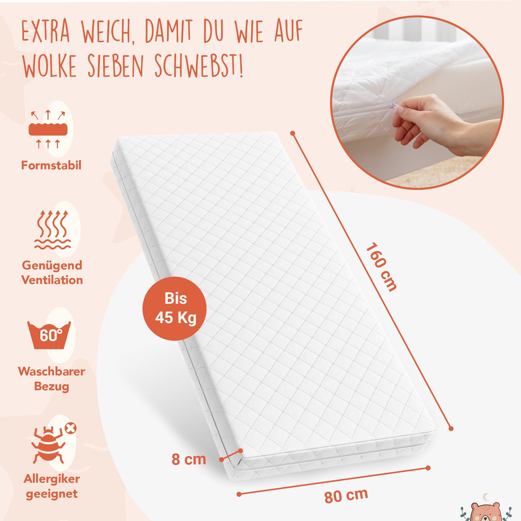 Alcube Hausbett HEIM - KOMPLETT SET I BESTSELLER! GRATIS Lieferung (Kinderbett 80x160 cm inkl. Matratze 80x160, Rosa Dekoration ohne Lichterkette, wechselbarem Rausfallschutz und Lattenrost, Hausbett 80x160 für Mädchen und Jungen I FSC zertifizierter