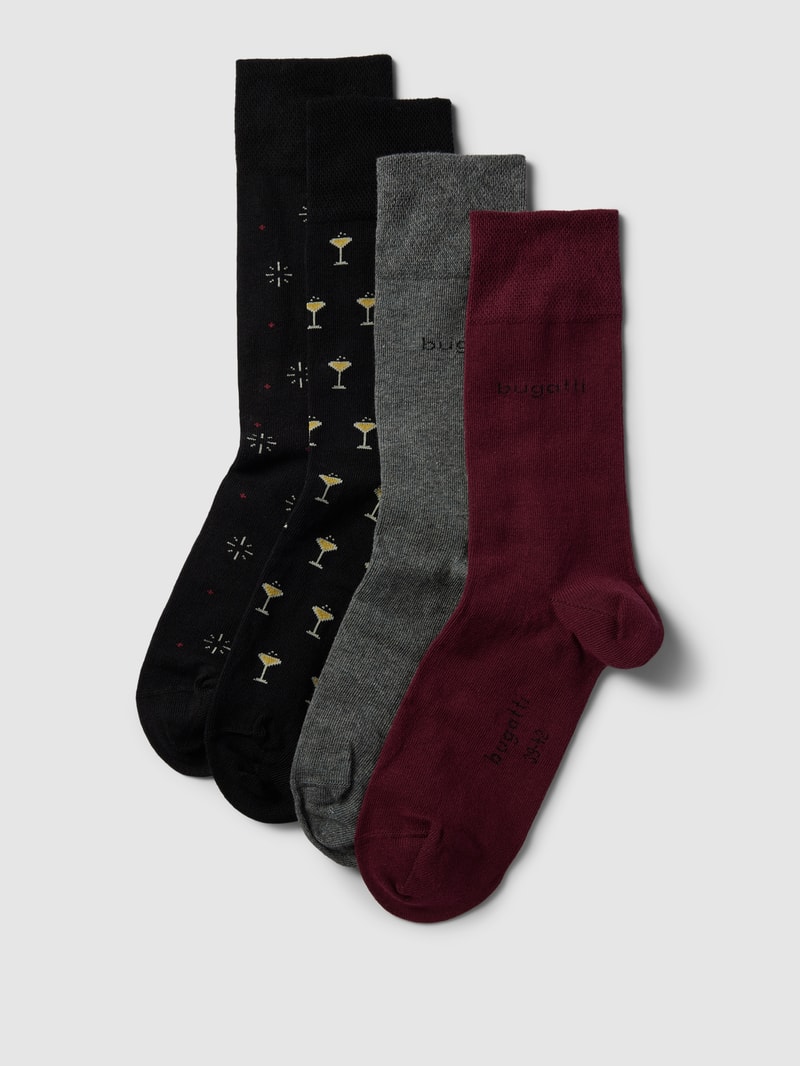 Socken mit elastischem Rippenbündchen im 4er-Pack in schwarz