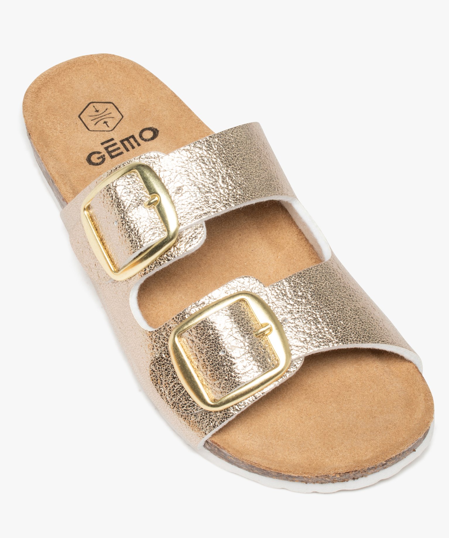 Mules femme à double bride à boucles unies or | GEMO
