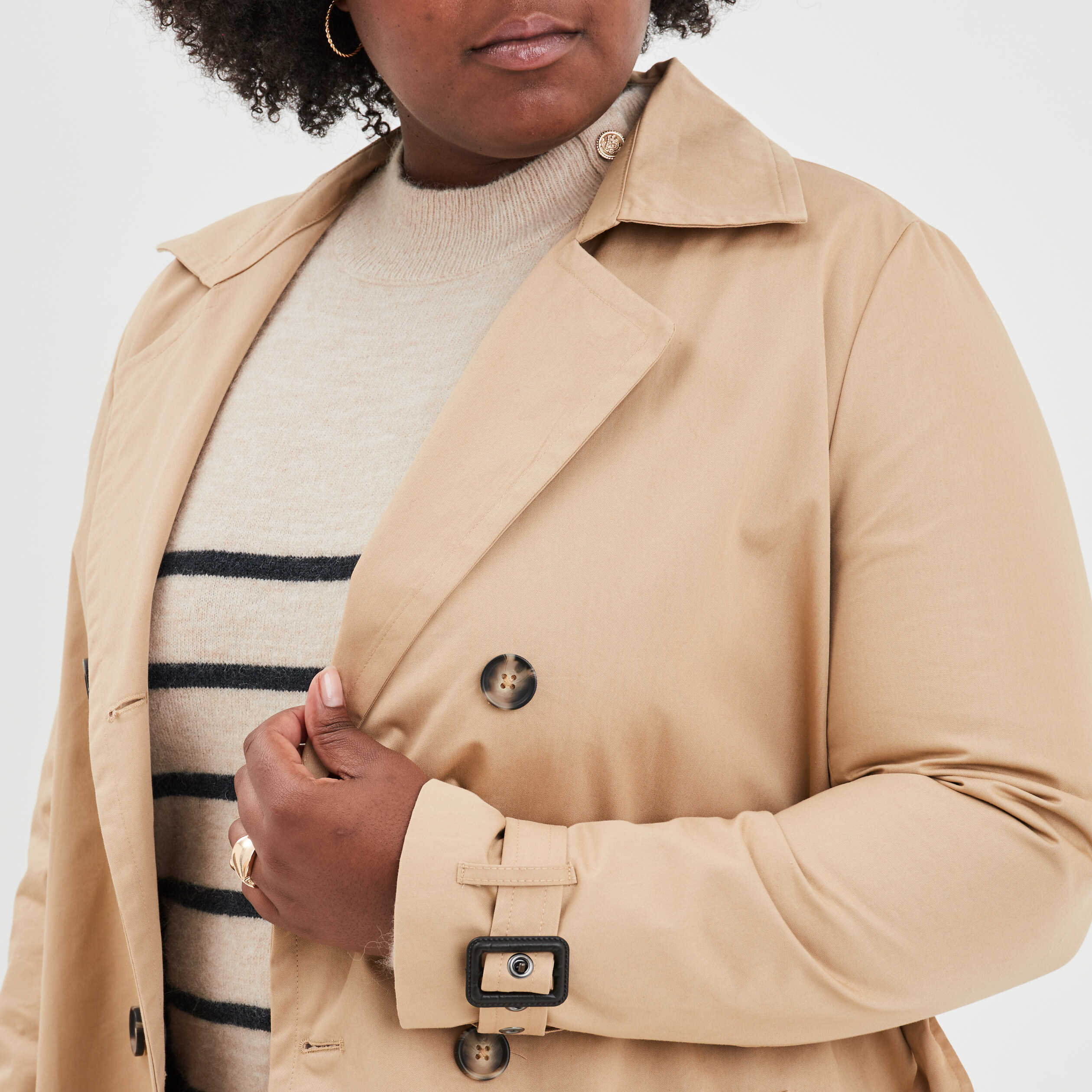 Trench long cintré ceinturé beige femme grande taille | La Halle
