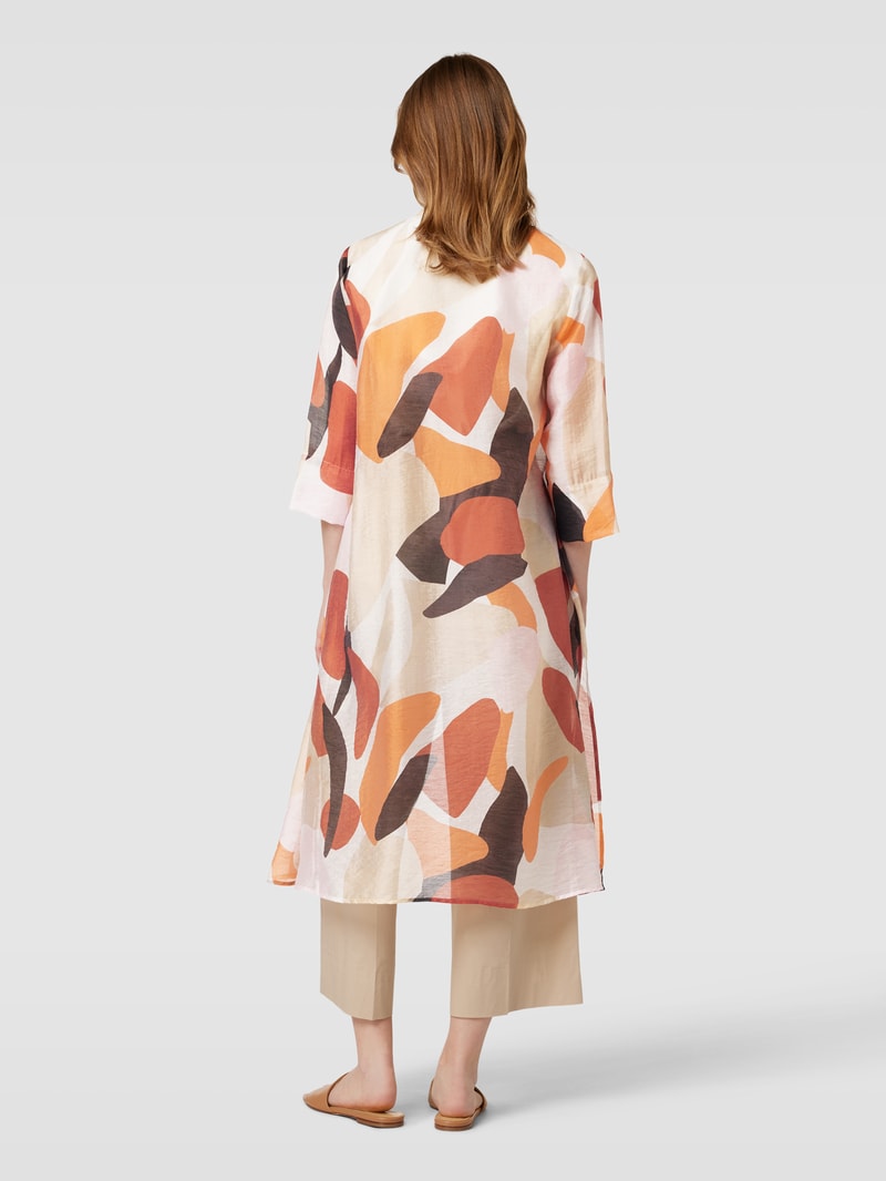 Knielanges Hemdblusenkleid mit Allover-Muster in weiß