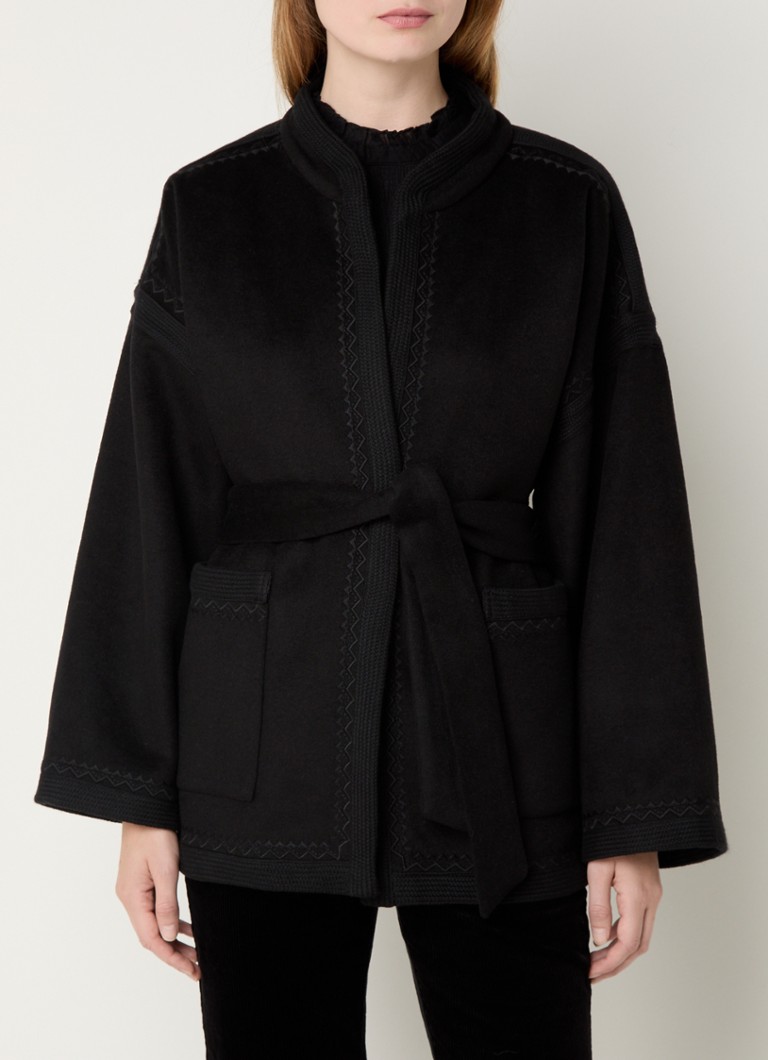 Antik Batik William fine-knit open cardigan with tie belt and patch pockets