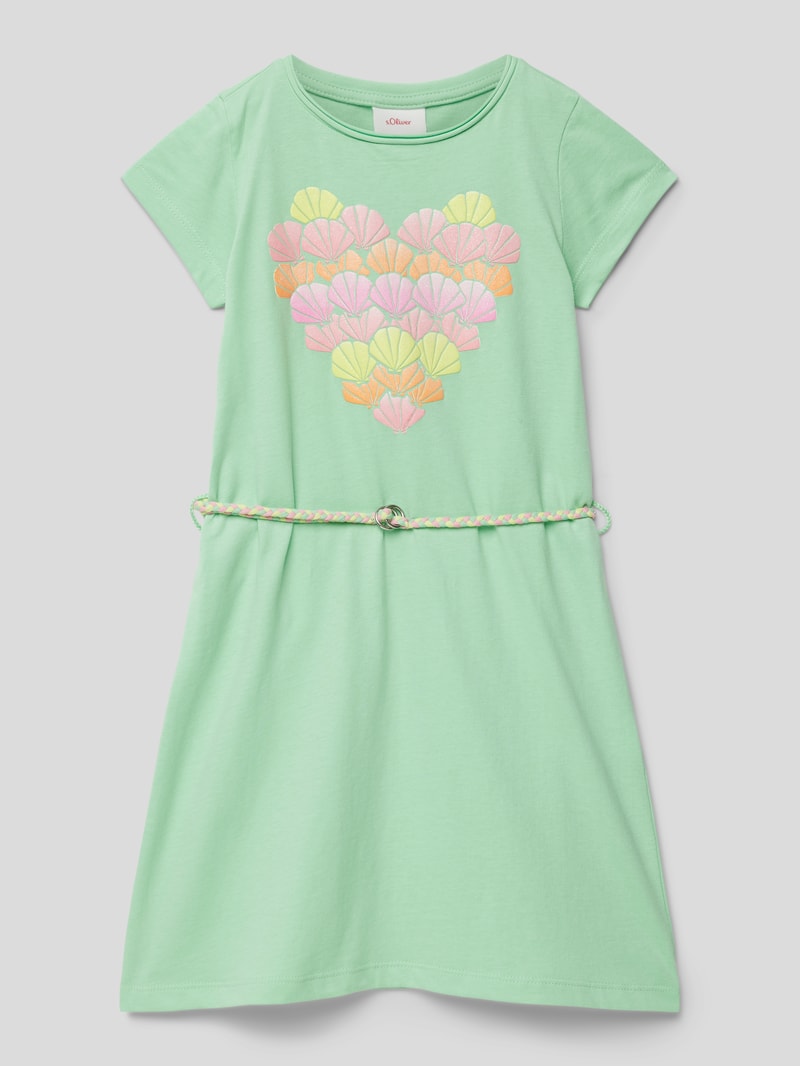 T-Shirt-Kleid aus Baumwolle mit Motiv-Print in mint