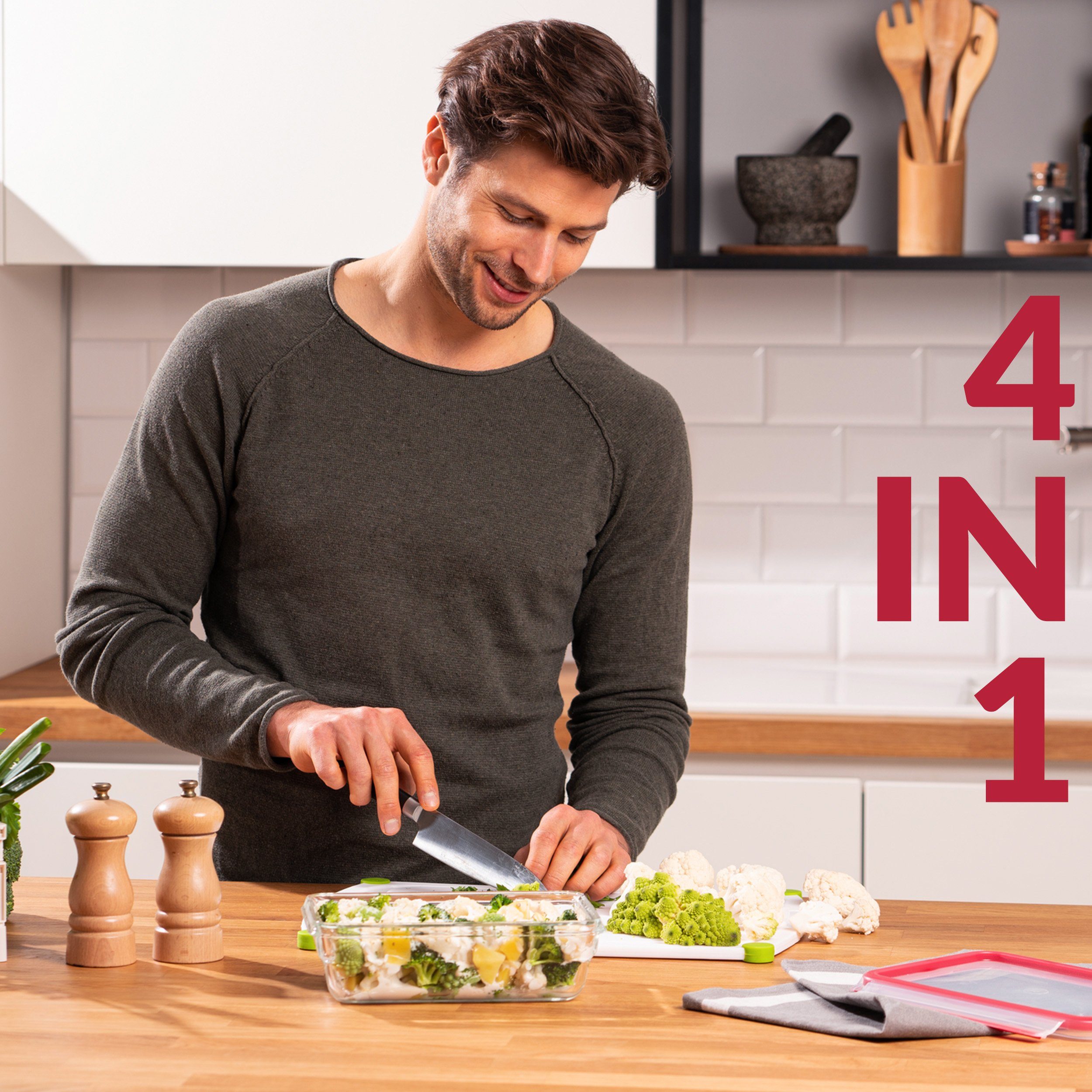 Emsa Frischhaltedose Clip & Close Glas, Glas, Kunststoff, (Set, 3-tlg), 0,18/0,45/1,3L, gefrier-,backofen-,mikrowellen- und spülmaschinenfest