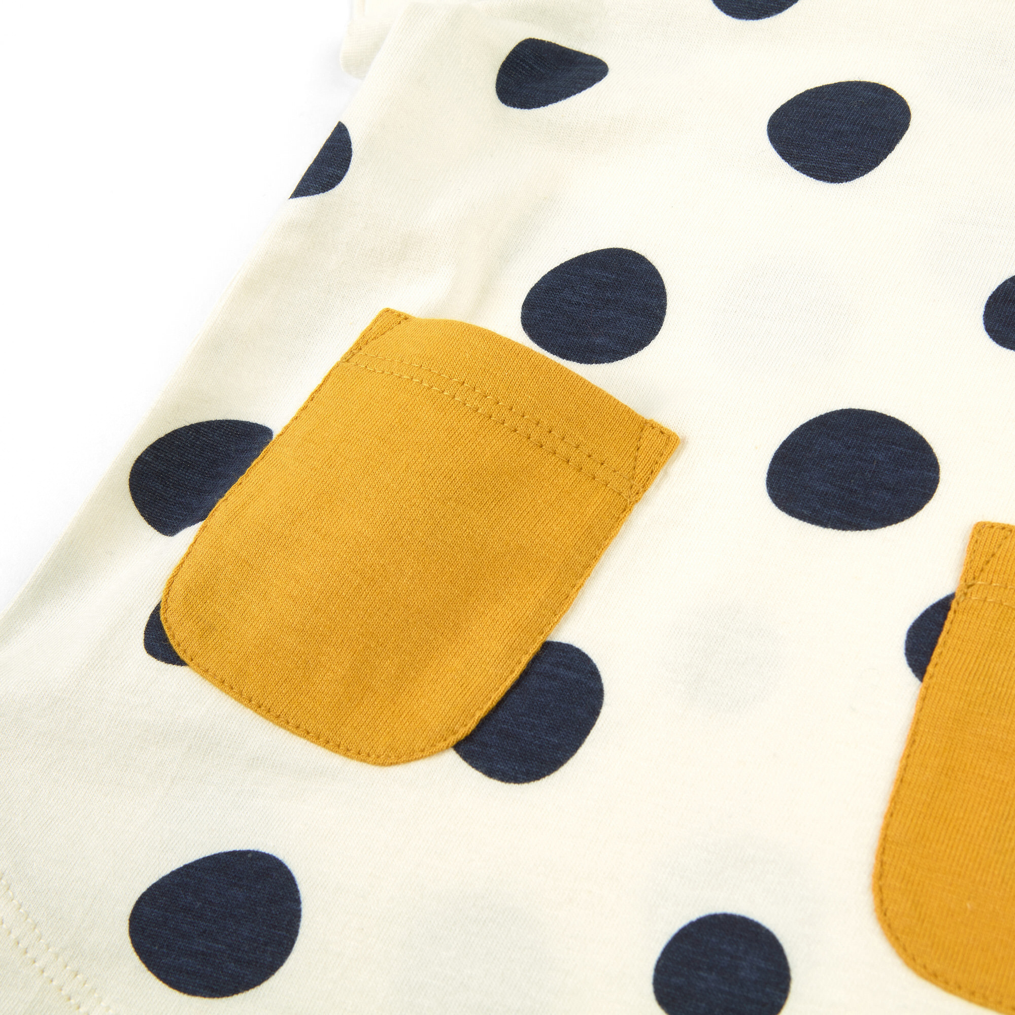 Baby Kurzarm Longshirt, weiß mit dunkelblauen Punkten