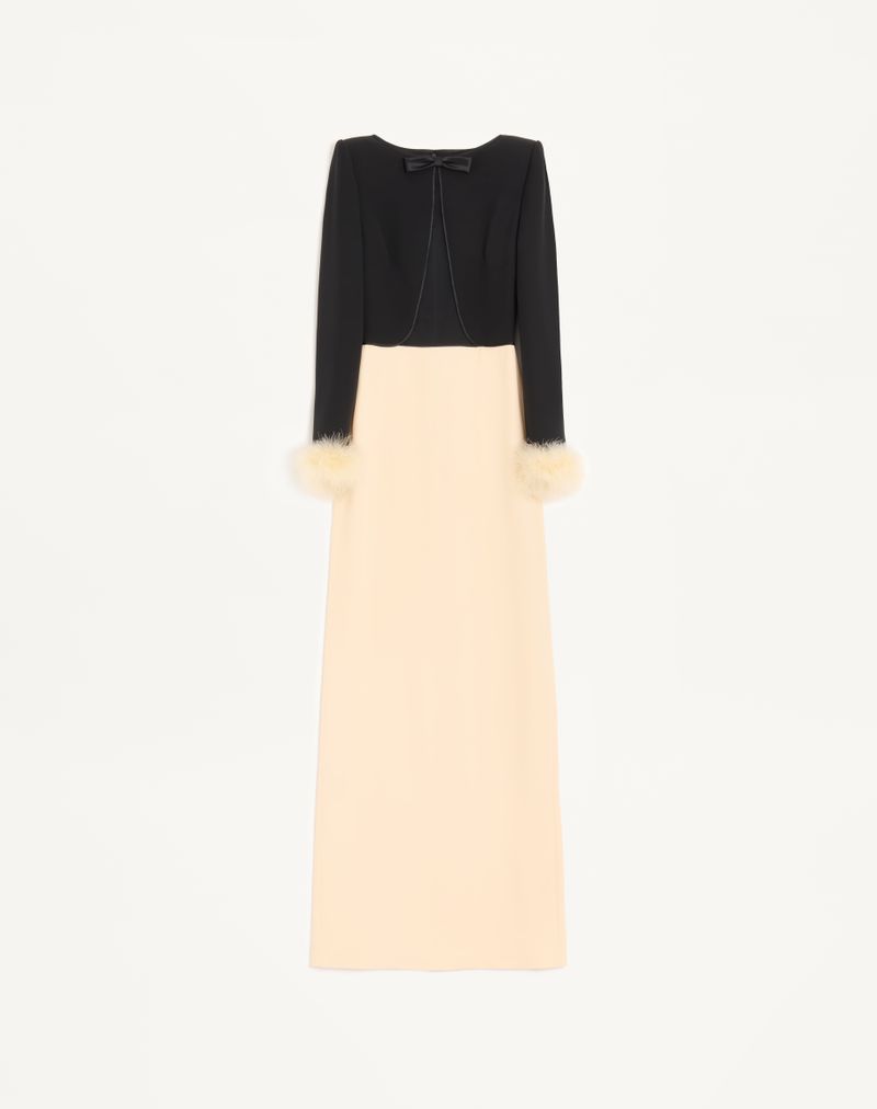 Robe longue Cady Couture ornée de plumes