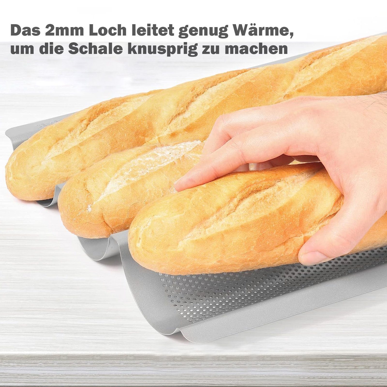 CALIYO Backblech 3 Mulden Baguette-Backblech, Baguetteblech für 3 Baguettes, Mit Gleichmäßige Erhitzung, Für Familie, Restaurant, Bäckerei usw