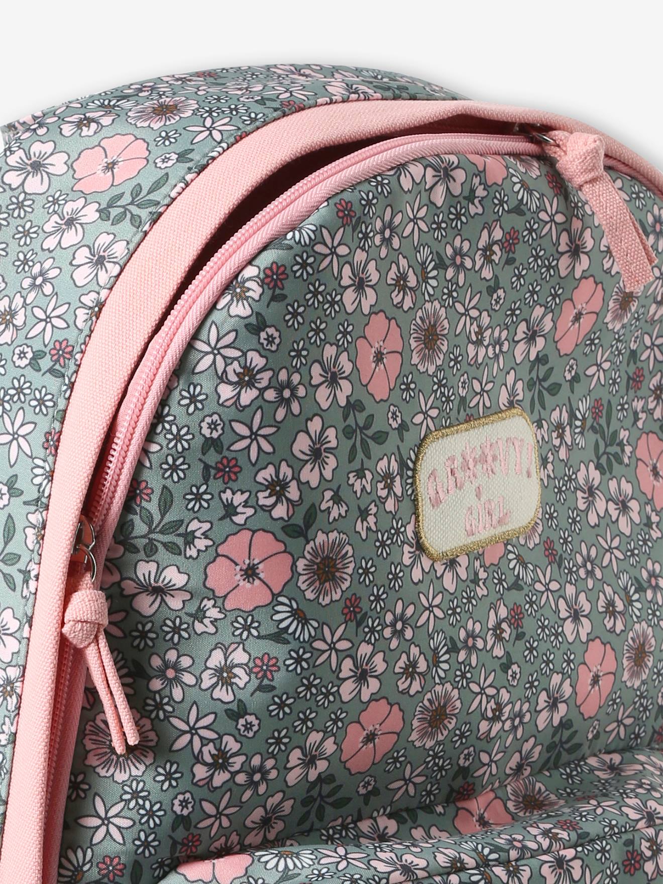 Vertbaudet Mädchen Schulrucksack mit Blumen GROOVY GIRL - moosgrün