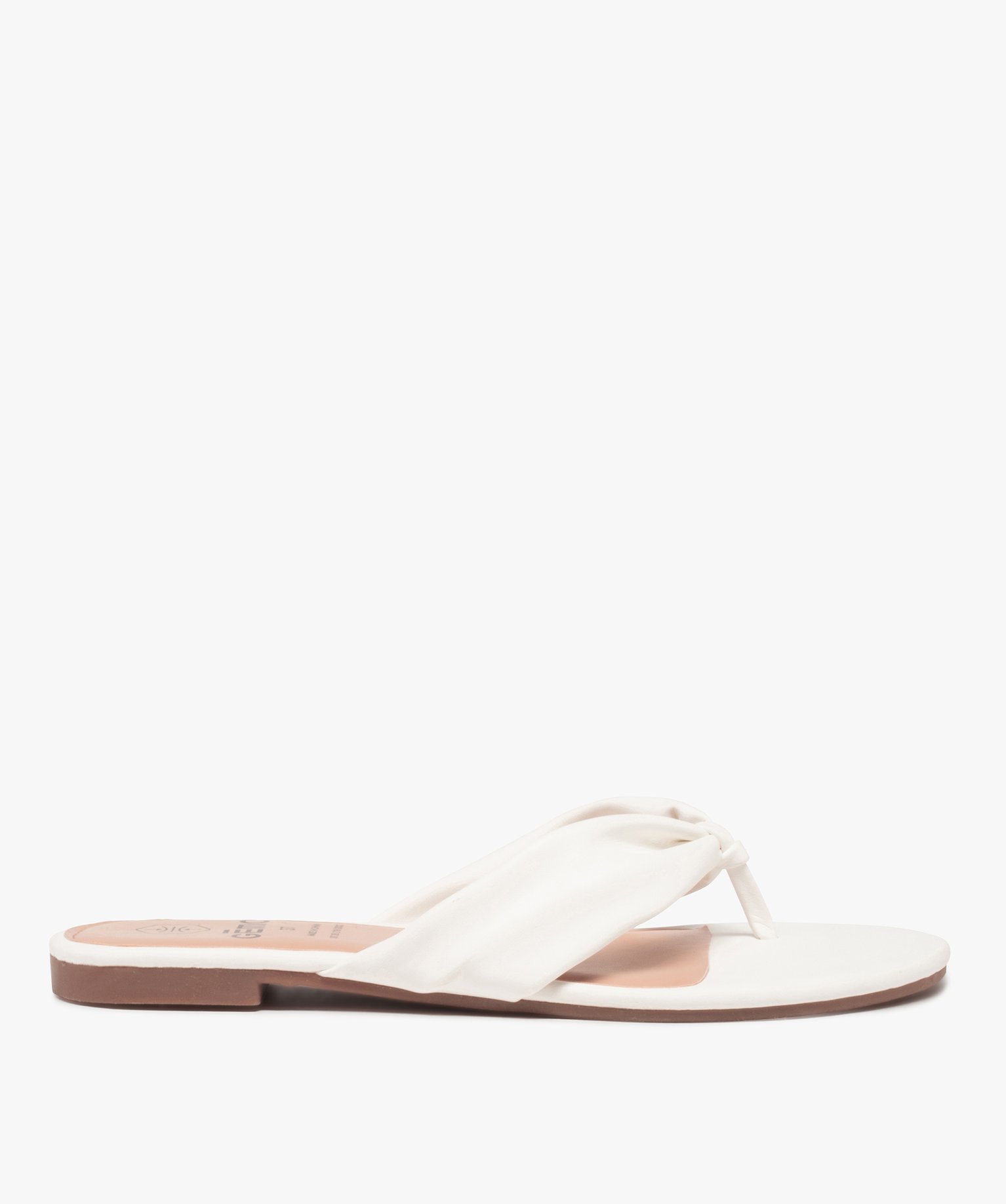 Tongs femme à talon plat et entre-doigts drapé blanc | GEMO