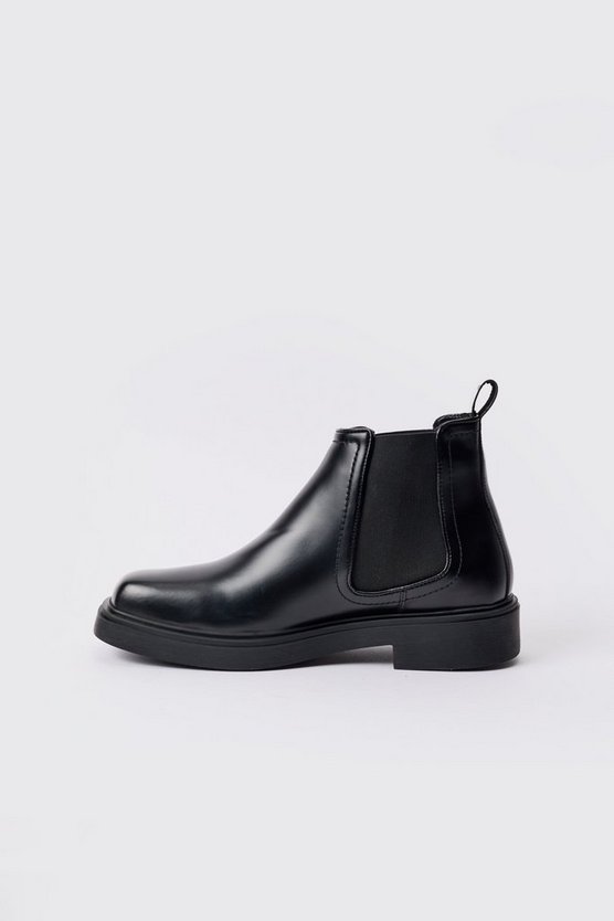 Schwarz eckige PU Chelsea-Stiefel