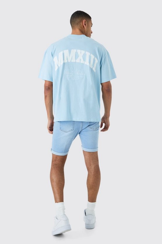 Zerrissene Skinny Stretch Jeansshorts in Hellblau