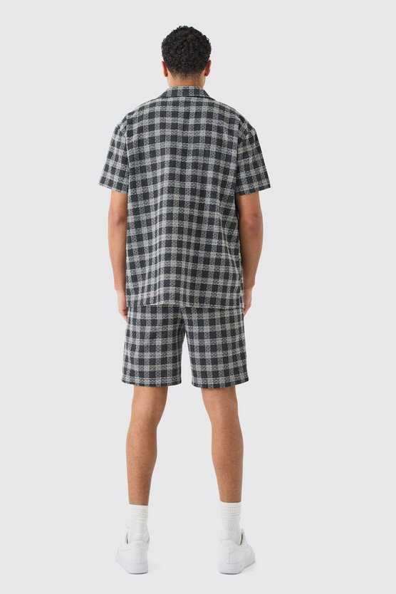 Strukturiertes Oversize Kontrast-Hemd und Shorts