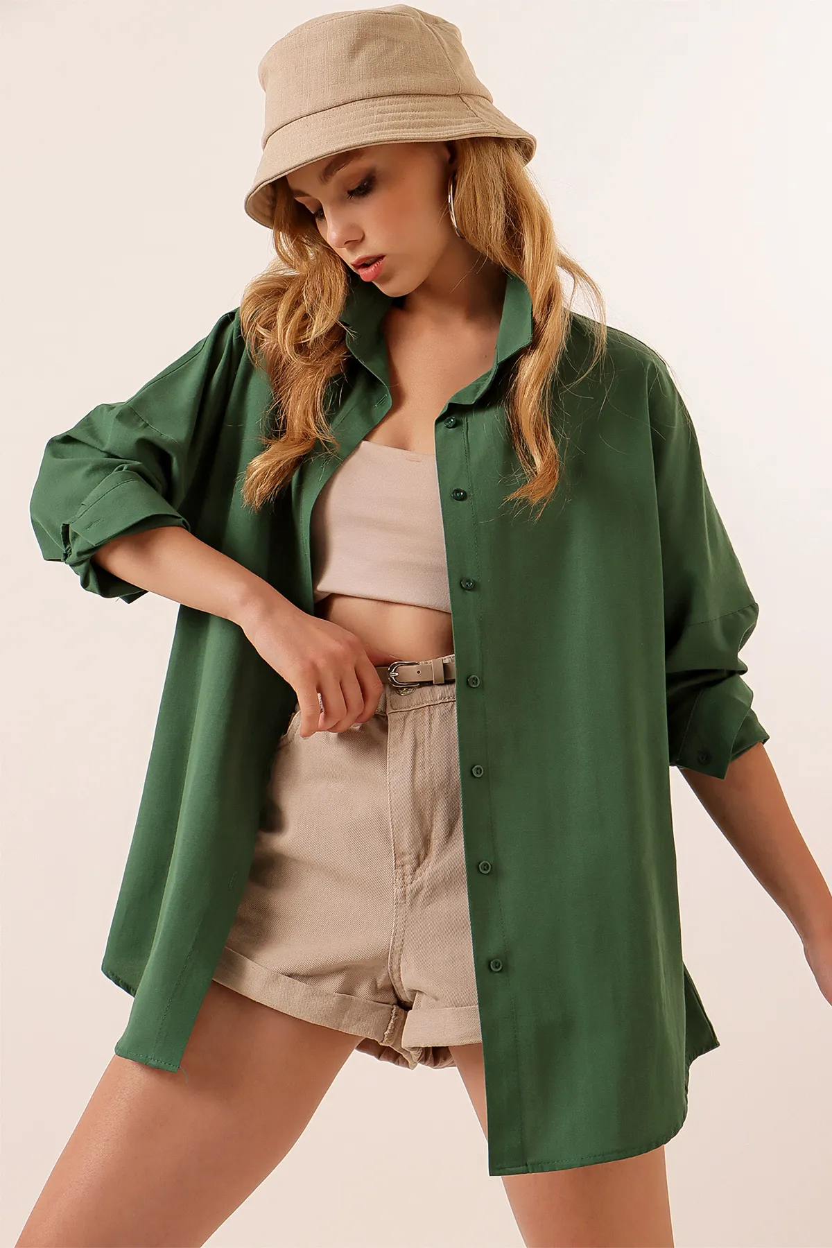 Bigdart  3900 Oversize Long Basic Shirt – Smaragdgrün