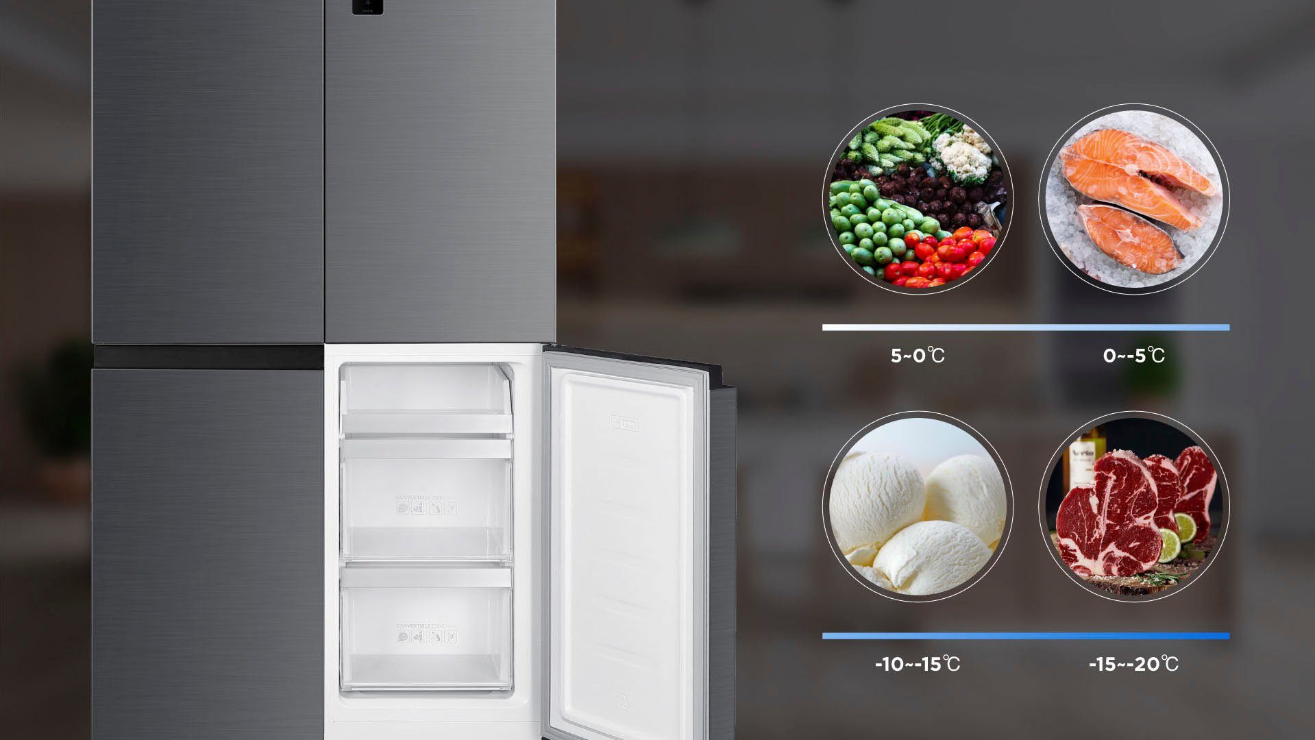 Hanseatic Multi Door HCDA19090DI, 190,0 cm hoch, 90,9 cm breit, NoFrost, Multizone, Display, Türalarm