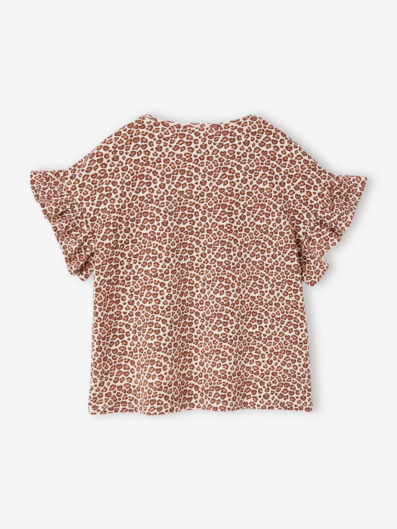 Vertbaudet Geripptes Mädchen T-Shirt mit Recycling-Baumwolle - beige