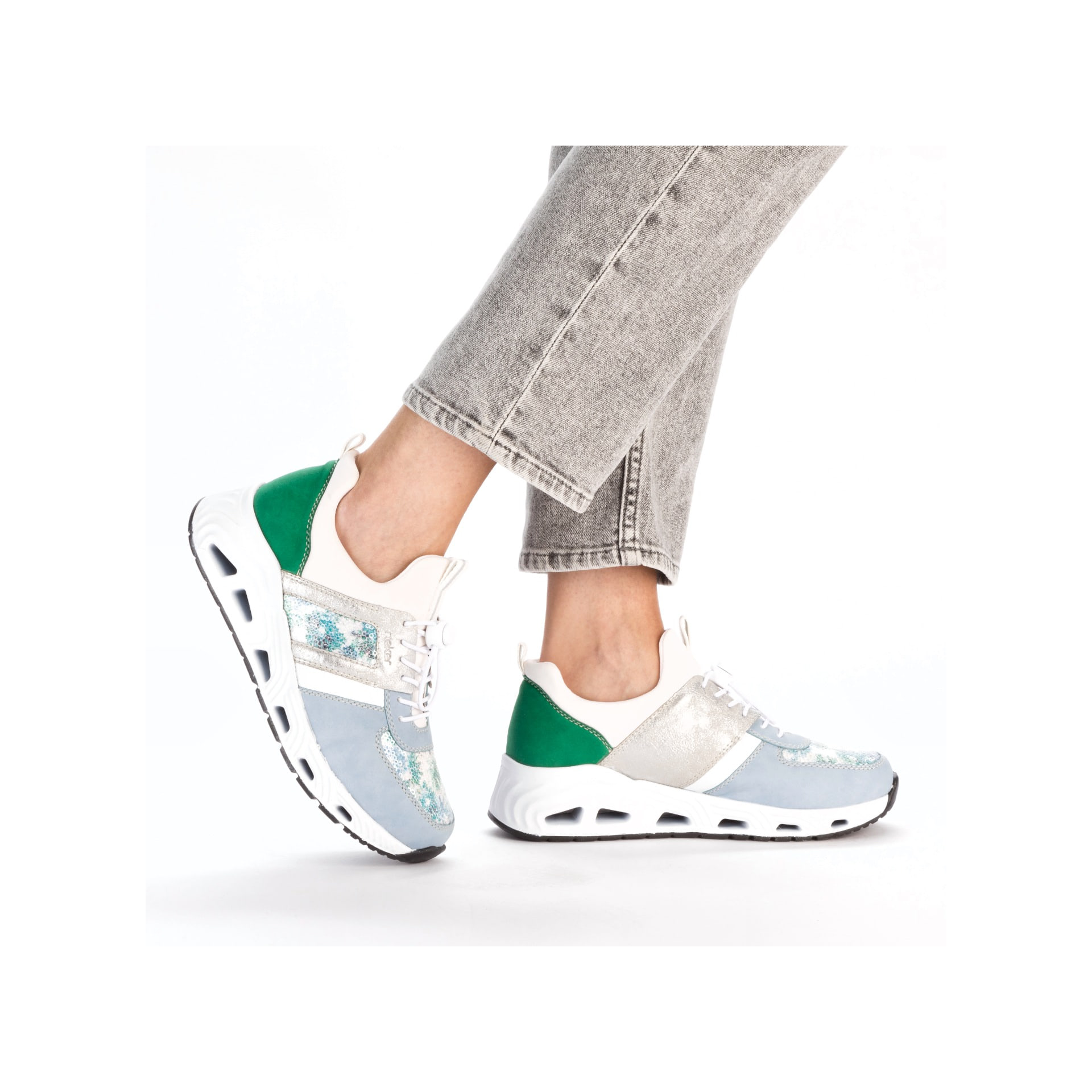 Rieker Damen Slipper babyblau-cremeweiss