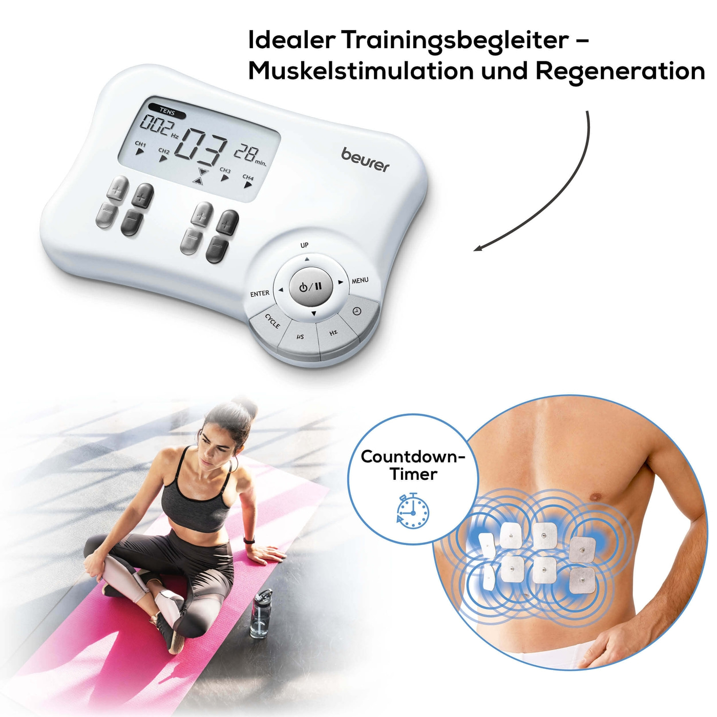 Beurer Digital TENS/EMS EM 80 3-in-1-EMS-TENS-Gerät zur Schmerztherapie, Muskelstimulation & Massage mit 8 Elektroden