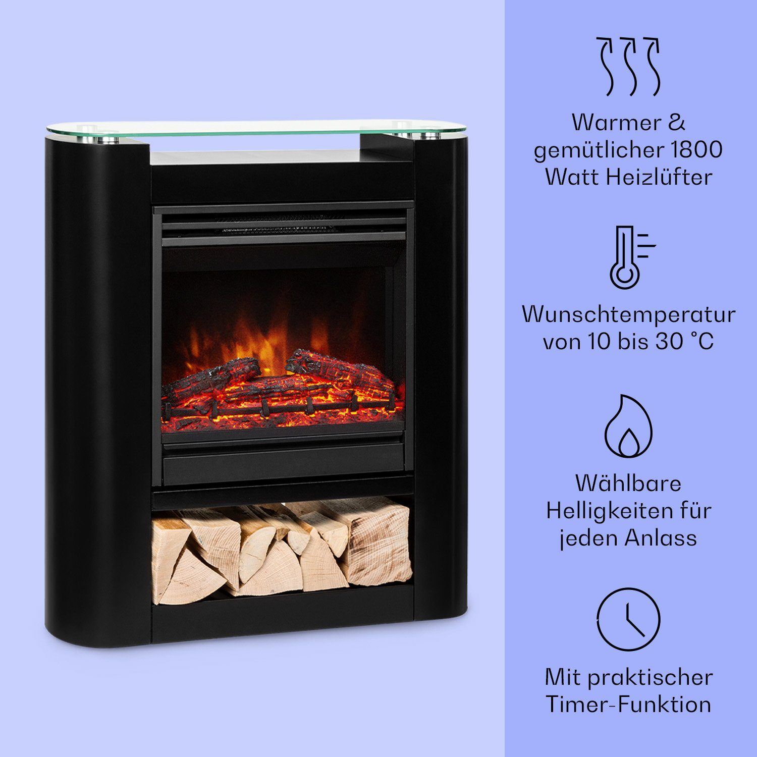 Klarstein Elektrokamin Studio 5 Arc, elektrischer Kamin mit Heizfunktion Heizlüfter elektrischer Kaminofen