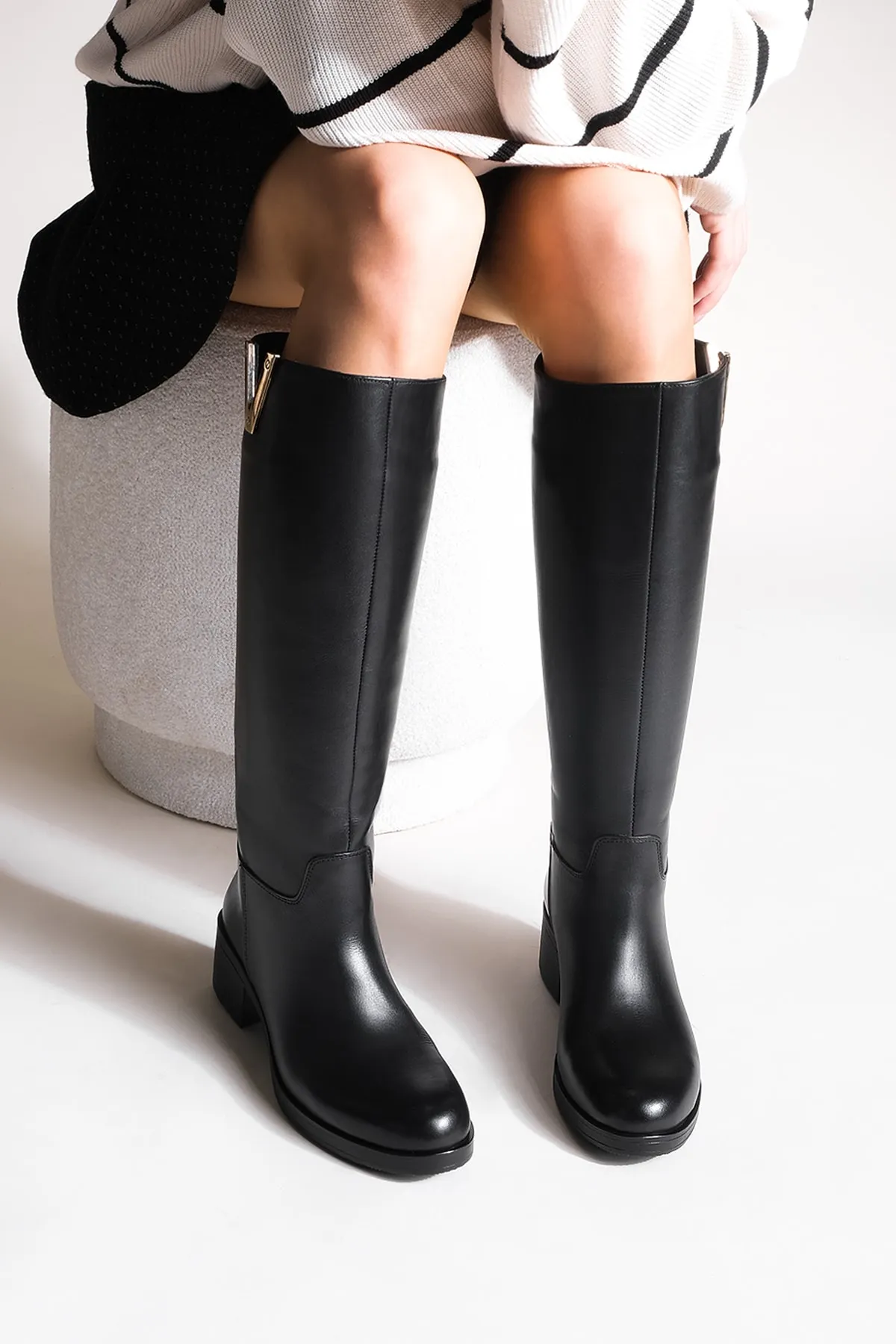 Marjin  Damen-Stiefel aus echtem Leder mit Absatz über dem Knie Zekna schwarz