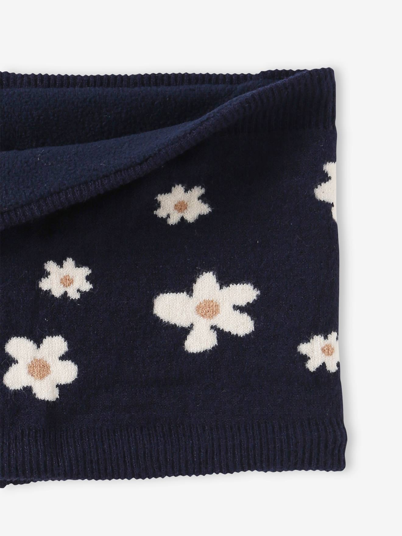 Vertbaudet Mädchen Rundschal mit Jacquard-Blumen - marine