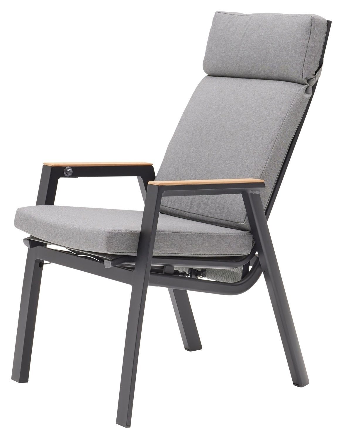 MONDO Gartensessel FERINA, Aluminium, Anthrazit, Grau, B 72 x T 59 cm (1-St), Rücken verstellbar, mit Sitz- und Rückenkissen