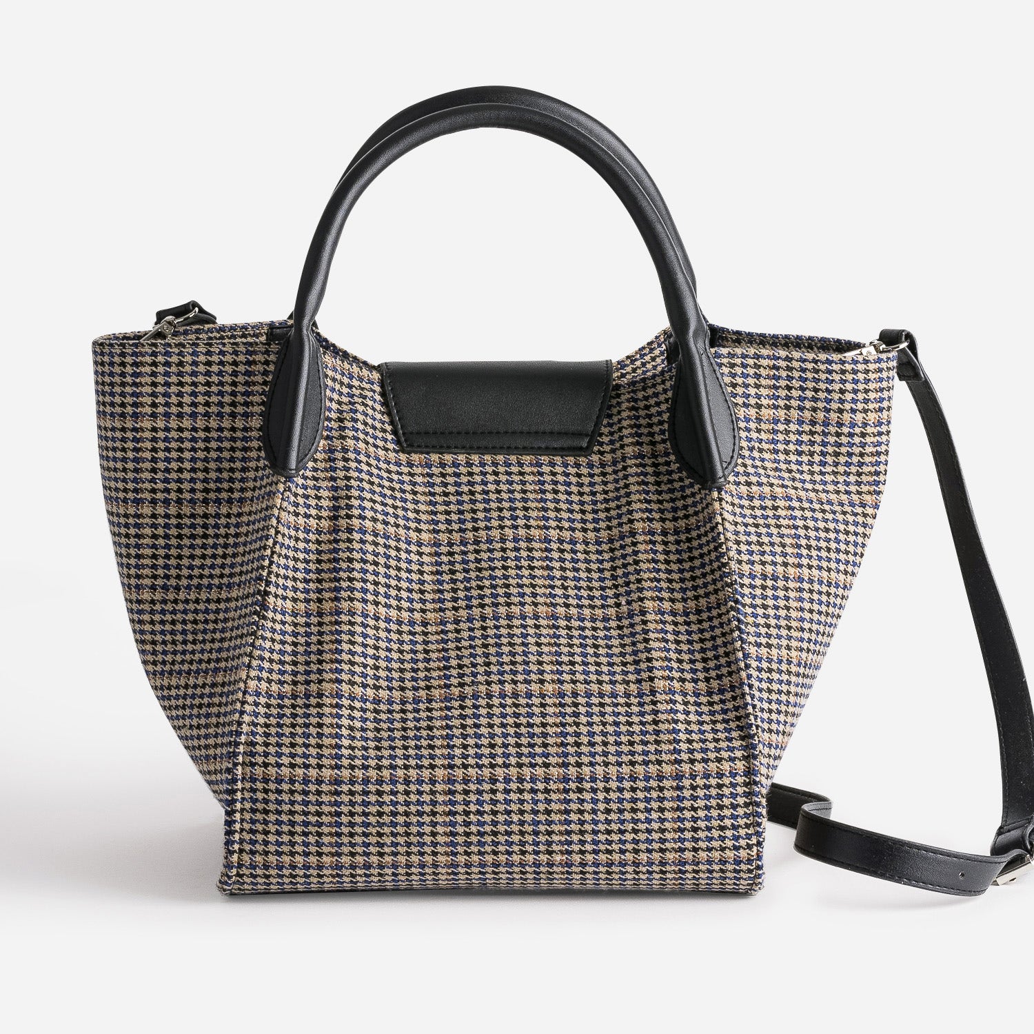 Sac à main noir à motifs pied-de-poule